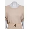 Beige fitted dress with silk inserts