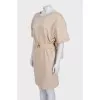 Beige fitted dress with silk inserts
