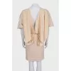 Beige fitted dress with silk inserts