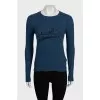 Blue cashmere jumper with raw edge