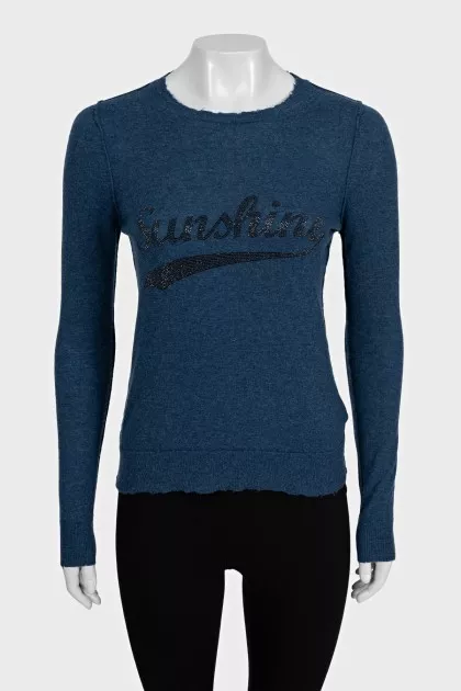 Blue cashmere jumper with raw edge