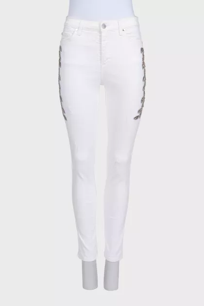 White skinny fit jeans with embroidery