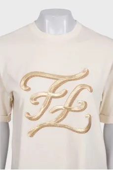 Beige T-shirt with gold embroidery