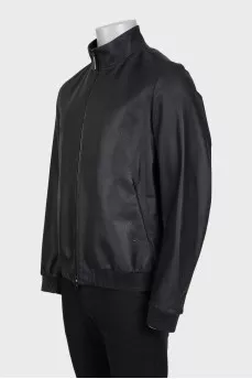 Чоловічий шкіряний бомбер з перфорацією на рукавах