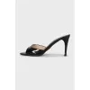 Black patent leather heeled mules