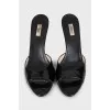 Black patent leather heeled mules