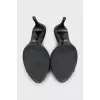 Black patent leather heeled mules