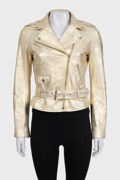 Gold distressed leather jacket