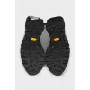 Gray sneakers made of suede and shiny fabric