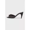 Brown heeled mules with a signature print