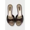 Brown heeled mules with a signature print