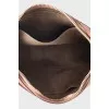 Brown leather clutch with logo