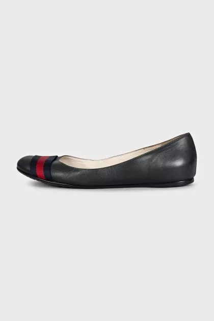 Green leather ballet flats with signature embellishments