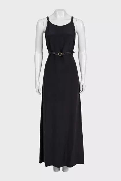 Black maxi dress with silk belt