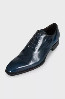 Men's blue leather lace-up shoes