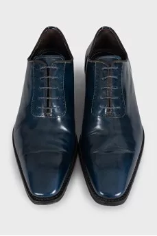 Men's blue leather lace-up shoes