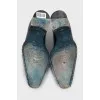 Men's blue leather lace-up shoes