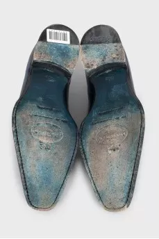 Men's blue leather lace-up shoes