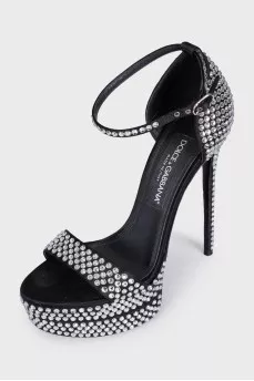 High-soled sandals decorated with rhinestones