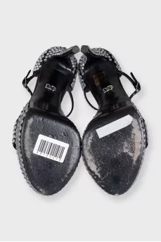 High-soled sandals decorated with rhinestones