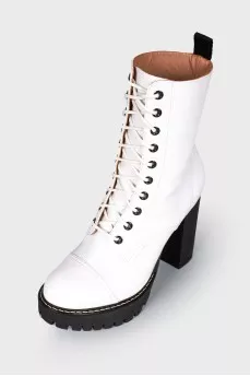 White leather lace-up boots