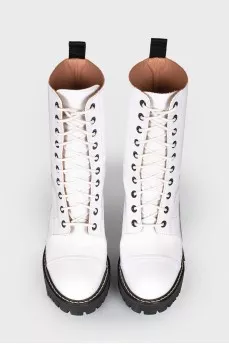 White leather lace-up boots