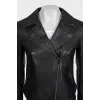 Black leather jacket with textile inserts on the sleeves