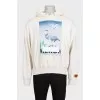 Men's white hoodie with print and patch pocket