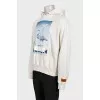Men's white hoodie with print and patch pocket