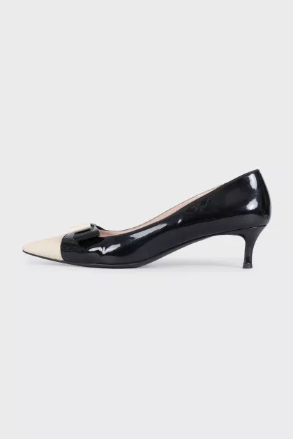 Чорно-білі шкіряні туфлі kitten heel