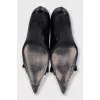 Чорно-білі шкіряні туфлі kitten heel