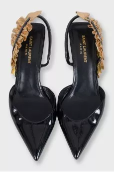 Leather slingbacks with embellishments on the back