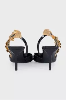 Leather slingbacks with embellishments on the back