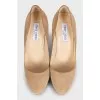 Brown suede high heel shoes