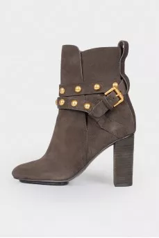 Brown suede heeled boots