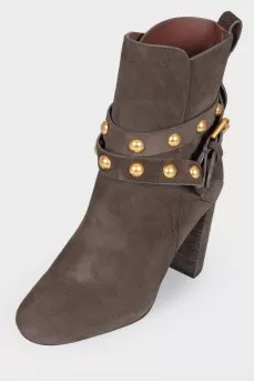 Brown suede heeled boots