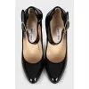 Patent black shoes with a wide strap