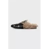 Black leather mules lined with fur