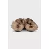 Black leather mules lined with fur