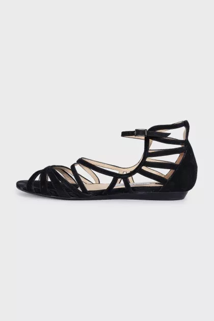 Black suede flat sandals