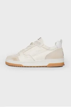 Men's beige leather and suede sneakers