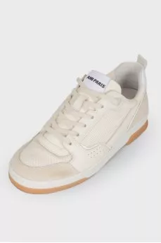 Men's beige leather and suede sneakers
