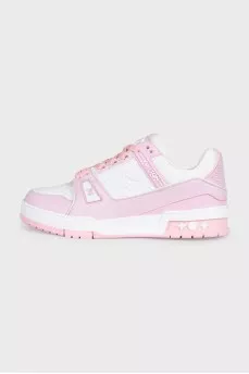 Кожаные розовые кроссовки LV Trainer