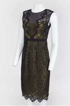 Black lace dress with yellow lining
