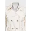 Белый костюм с юбкой из кожи