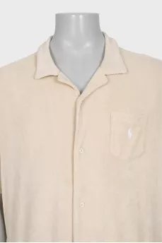 Men's beige button-down polo shirt