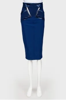 Blue pencil metallic inserts skirt