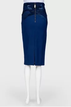 Blue pencil metallic inserts skirt