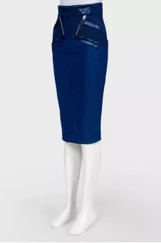 Blue pencil metallic inserts skirt
