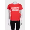 Red T-shirt with asymmetrical ruffles